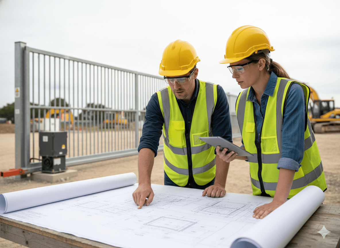Engineers reviewing blueprints